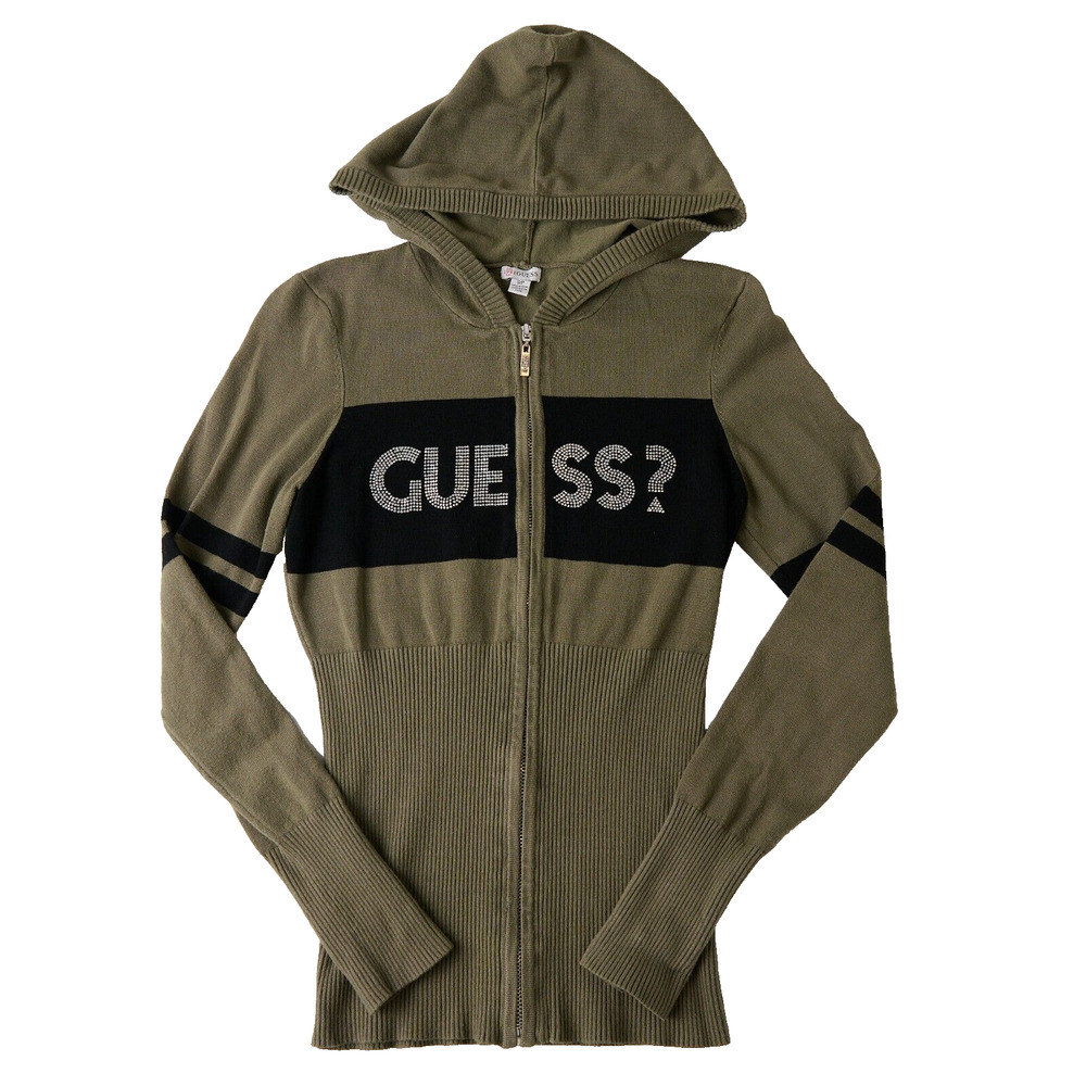 Y2K Guess Studded Hoodie Women Small Embellished Logo Vtg 2000s 90s Varsity Edge